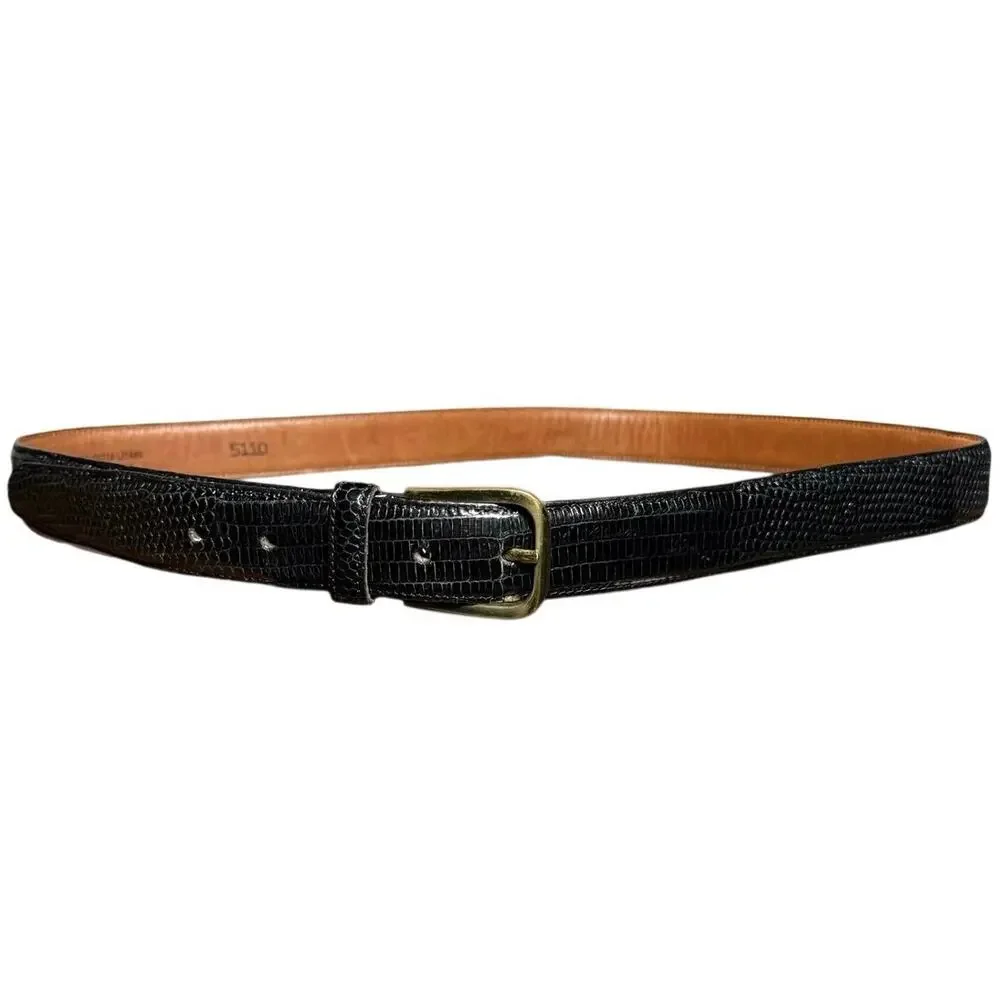 VTG Torino Black Calcutta Lizard Leather Dress Belt Size 38 Brass Made in USA